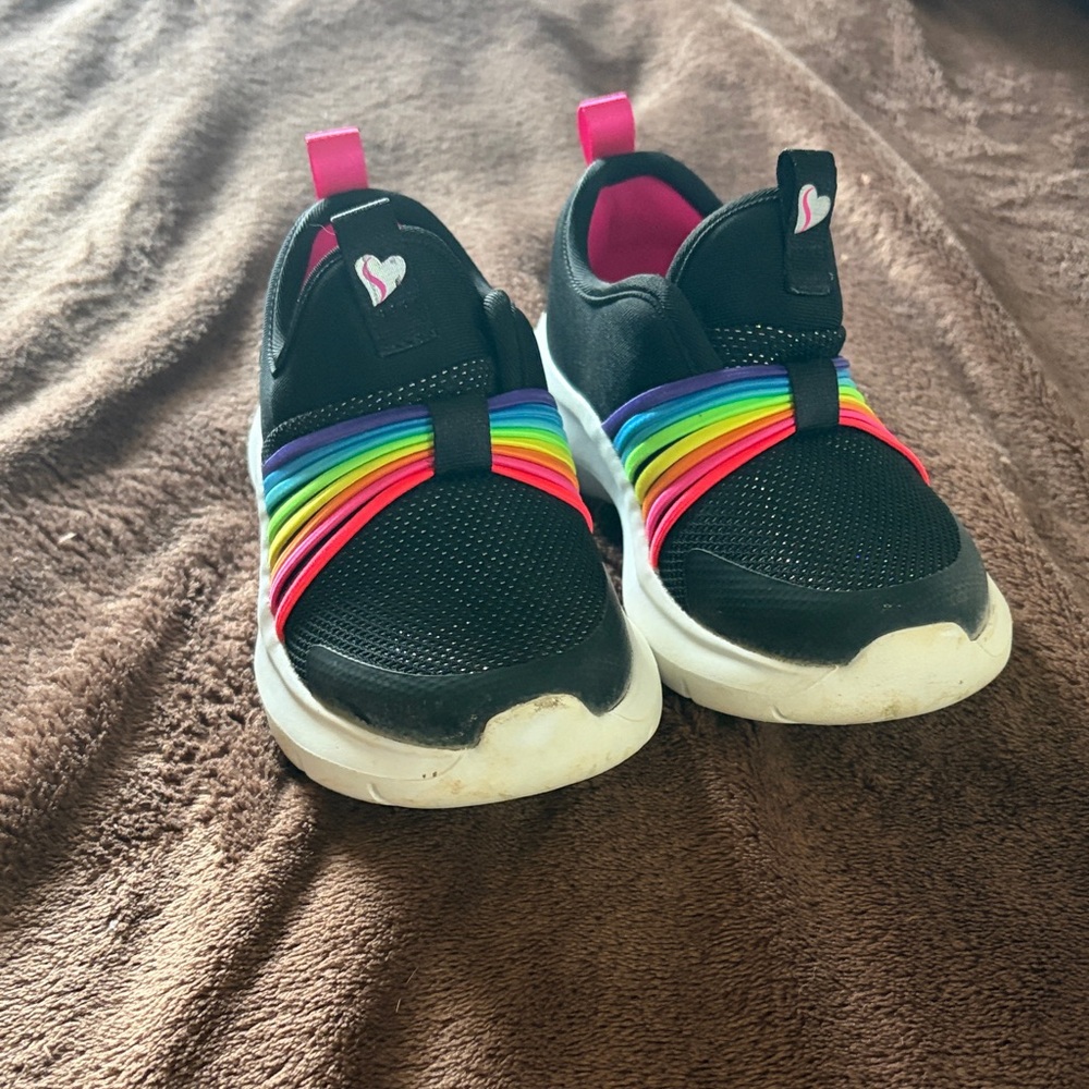 Kids Black Slip-On Sneakers with Rainbow Straps Skechers